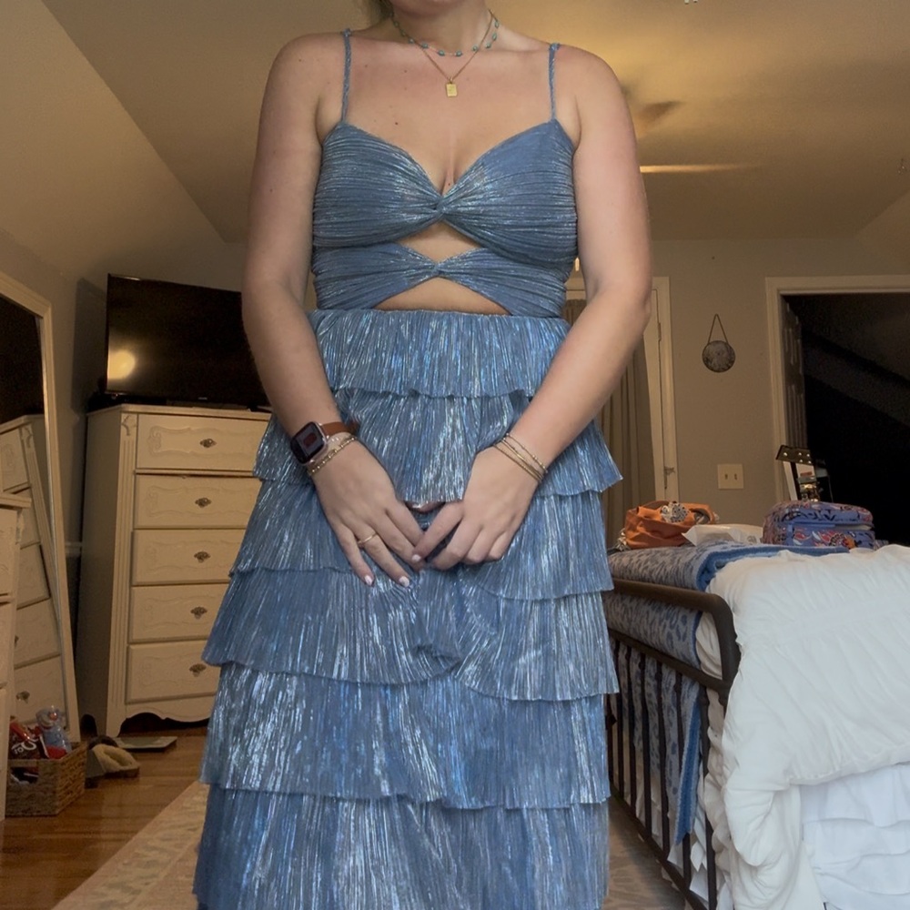 Gianni Bini Blue Tiered Ruffle Cutout Women’s Dress